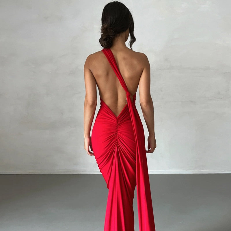 Oblique Backless Maxi Dress