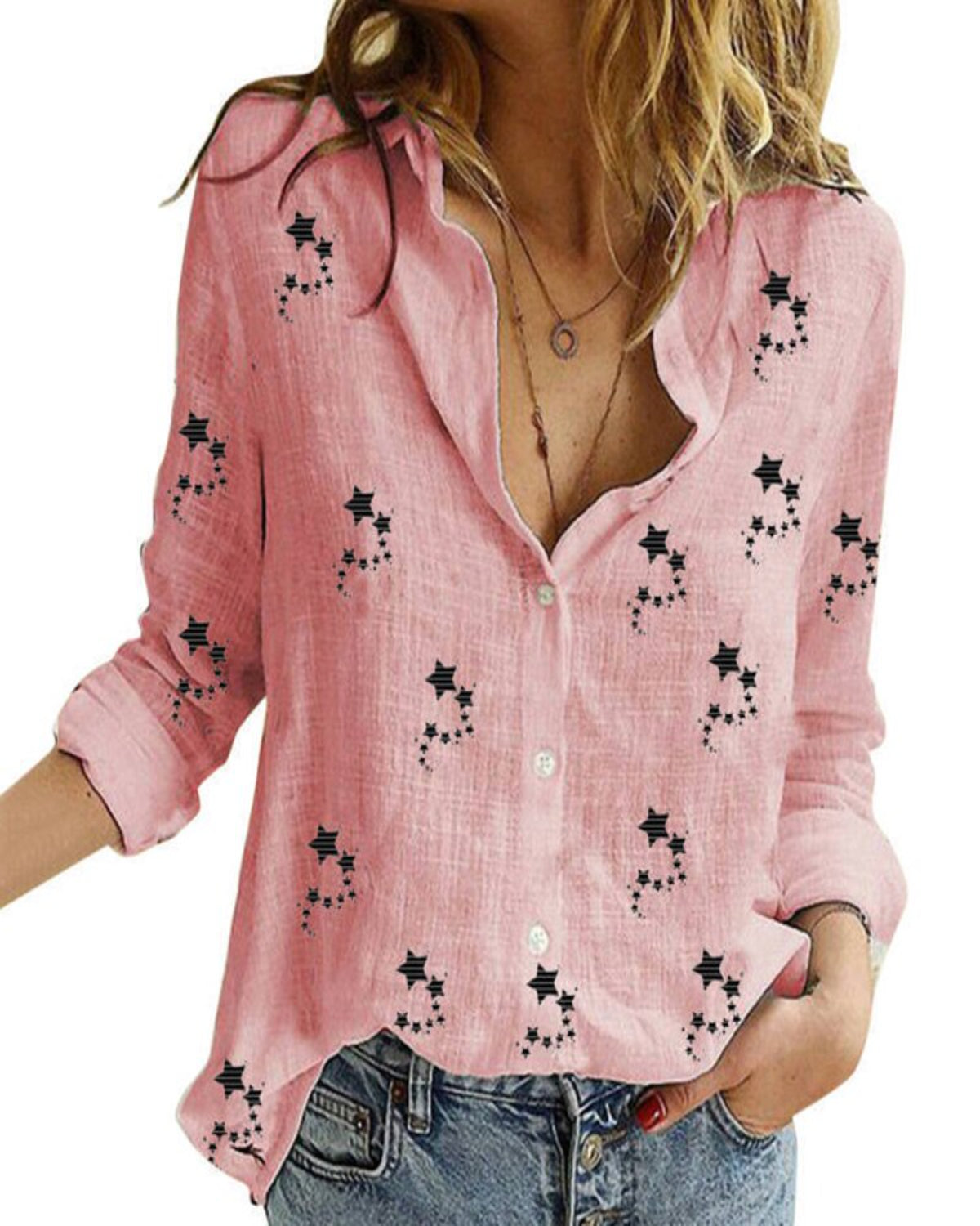 Printed Long Sleeve Loose Shirt