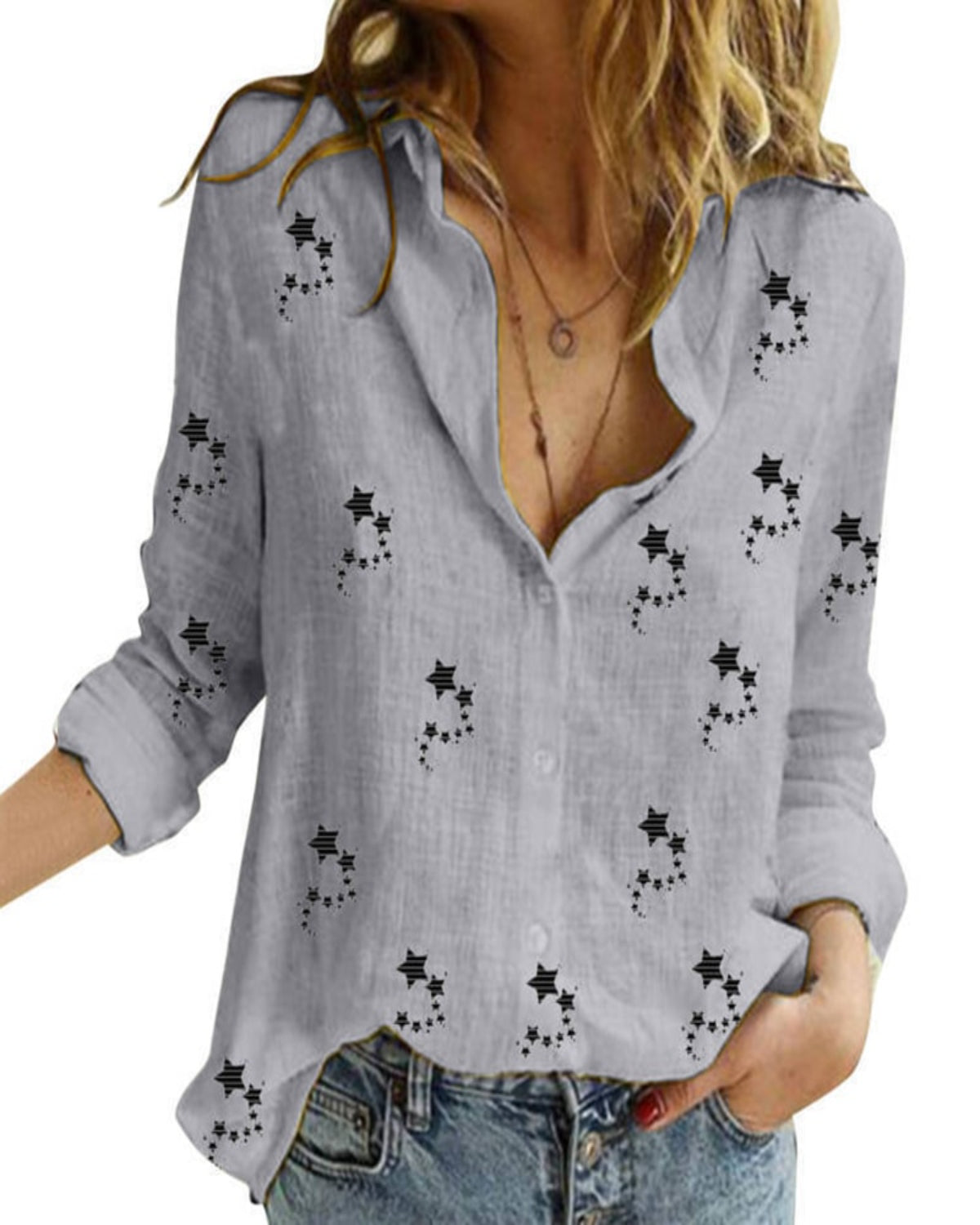 Printed Long Sleeve Loose Shirt