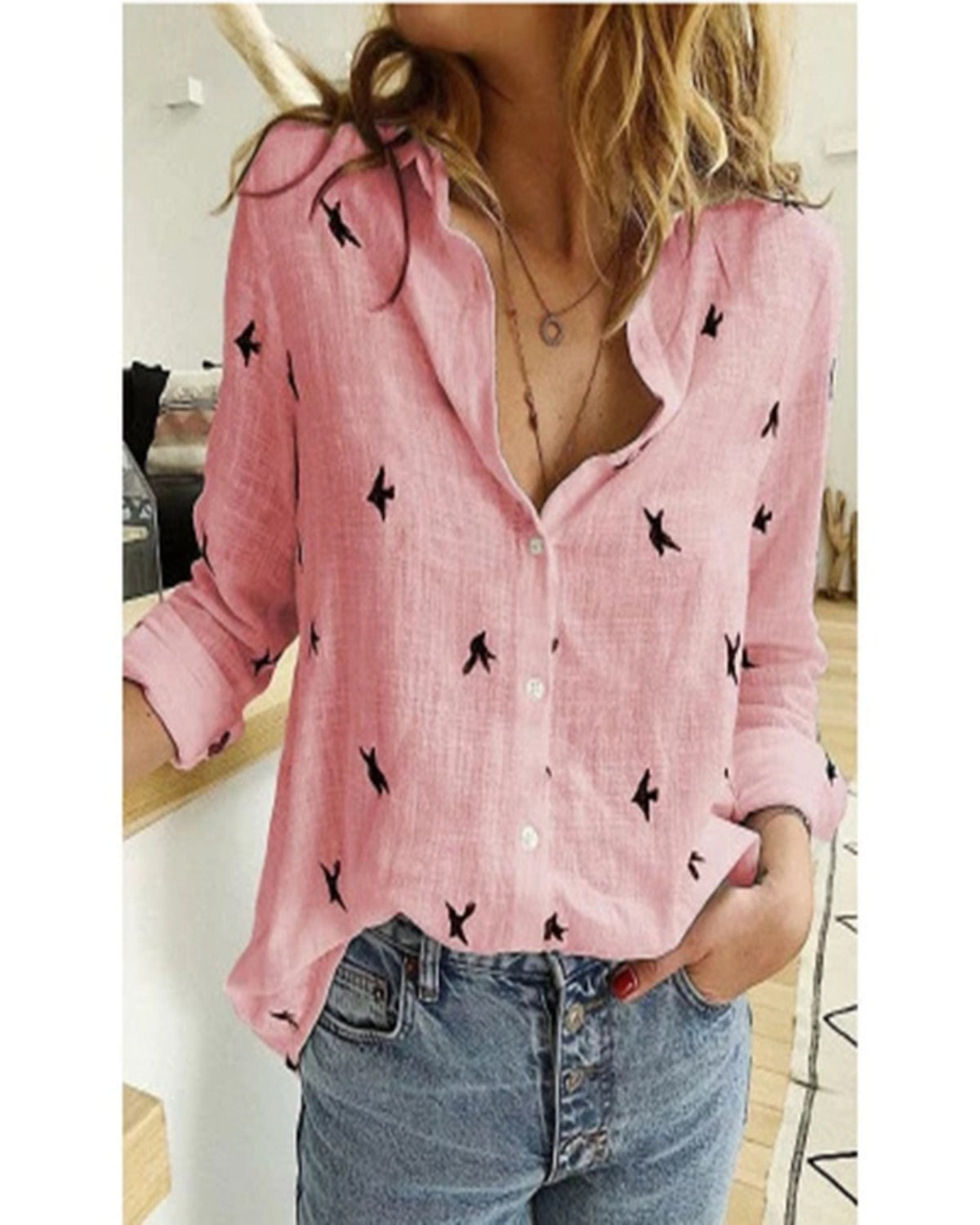 Printed Long Sleeve Loose Tops