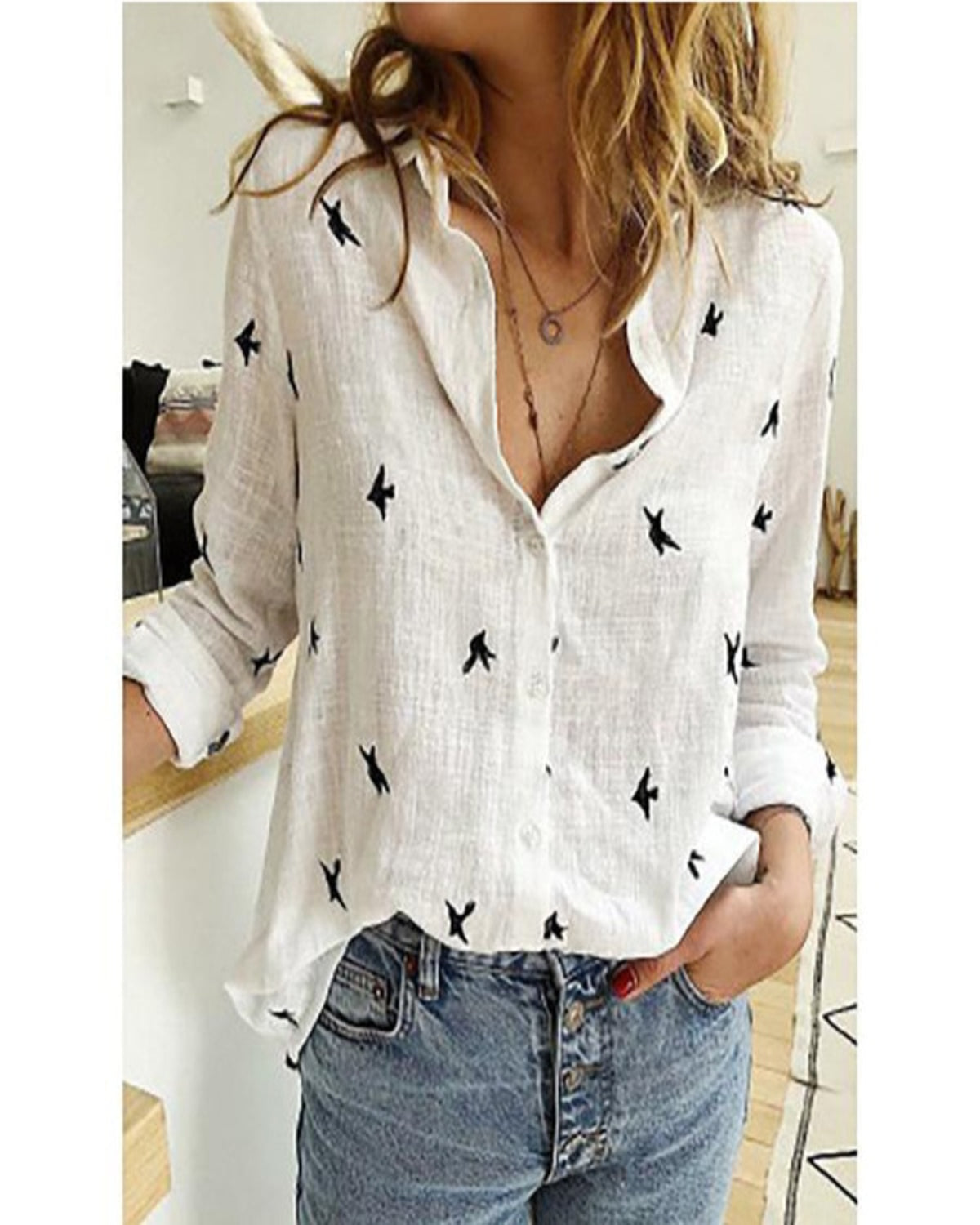 Printed Long Sleeve Loose Tops