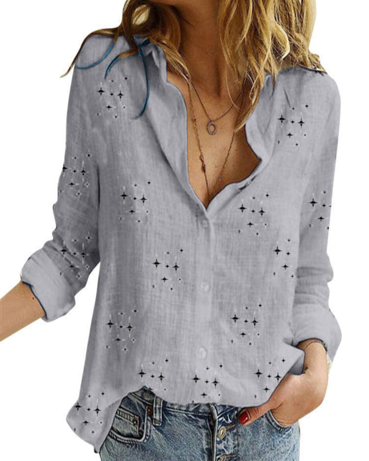 Printed Stars Long Sleeve Loose Tops