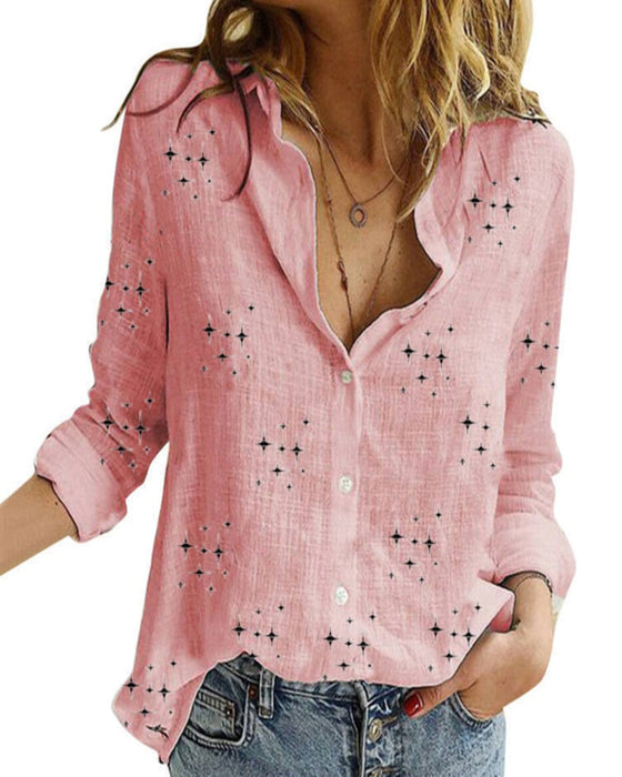 Printed Stars Long Sleeve Loose Tops