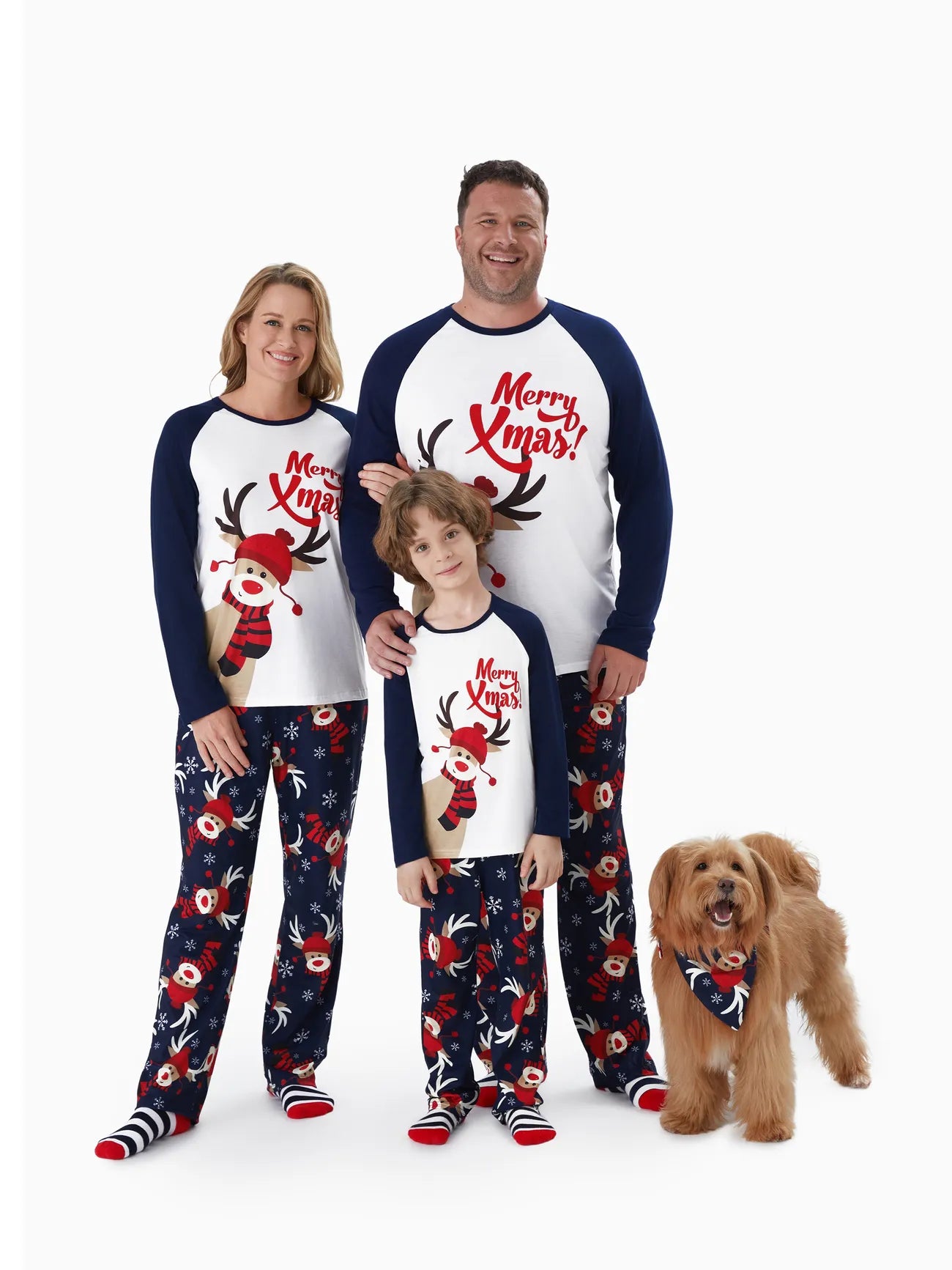 Reindeer Graphic Printed With Raglan Sleeves Family Matching Set