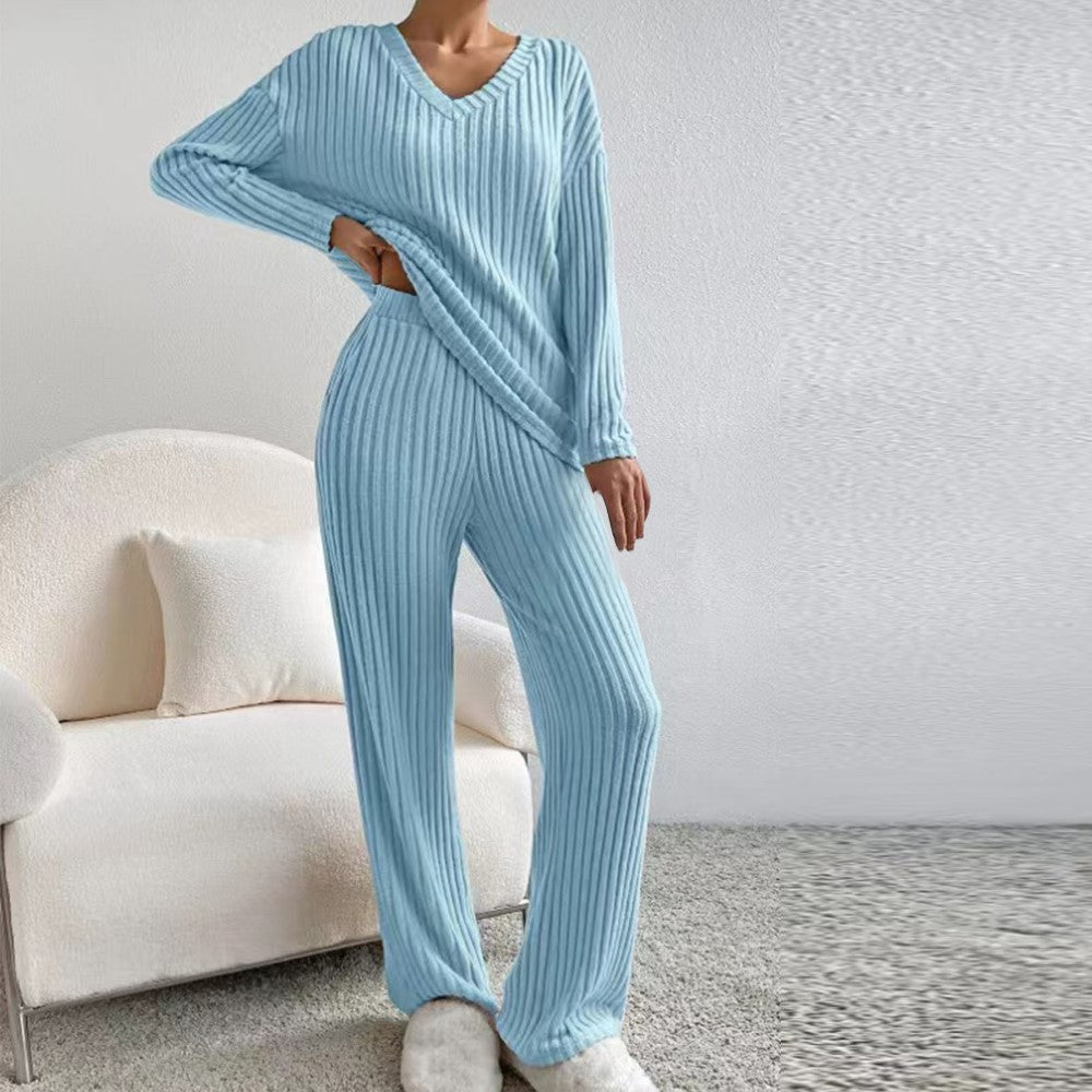 Ribbed Knit Lounge Set Pullover And Pants Matching Set