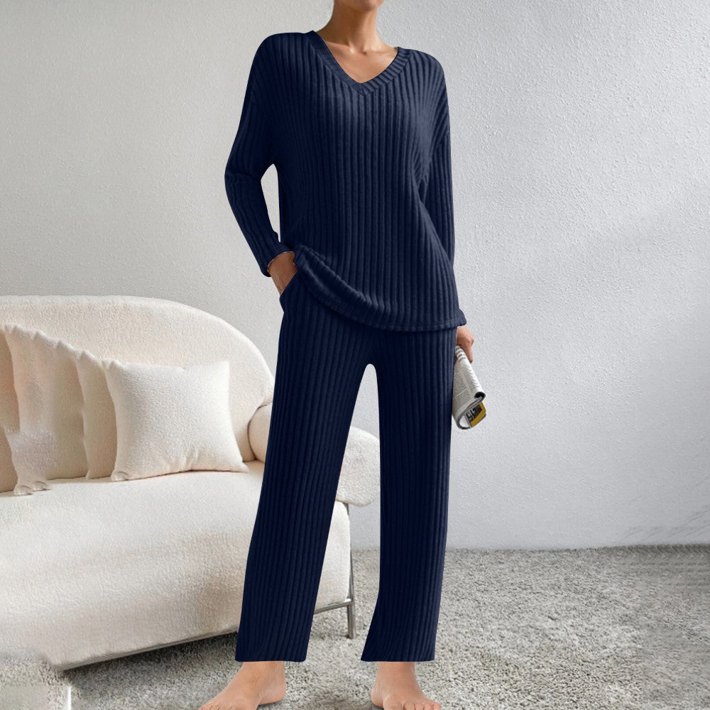 Ribbed Knit Lounge Set Pullover And Pants Matching Set