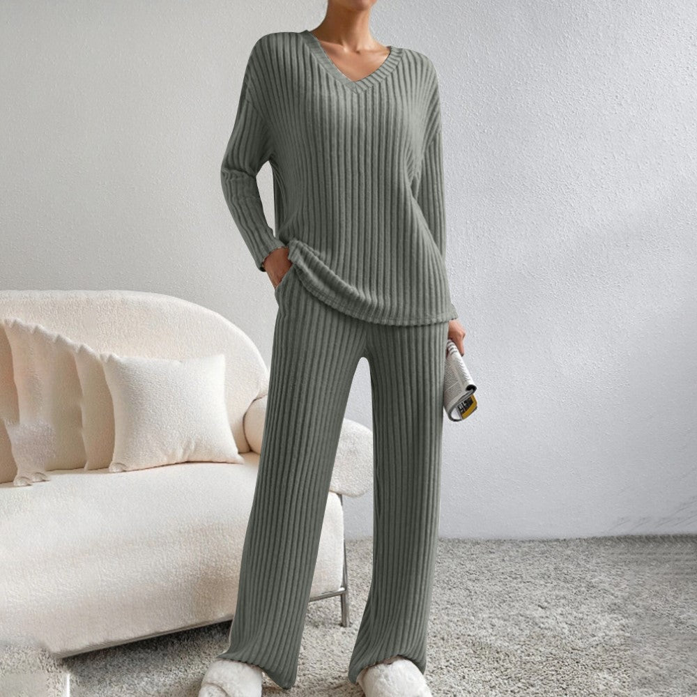 Ribbed Knit Lounge Set Pullover And Pants Matching Set