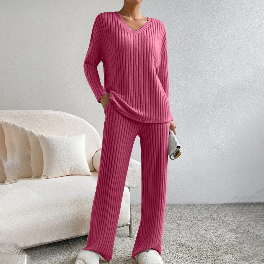 Ribbed Knit Lounge Set Pullover And Pants Matching Set