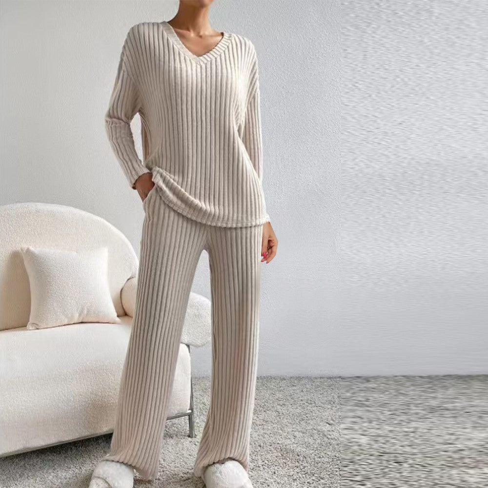 Ribbed Knit Lounge Set Pullover And Pants Matching Set