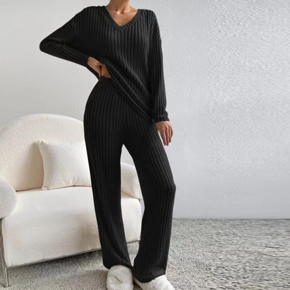 Ribbed Knit Lounge Set Pullover And Pants Matching Set