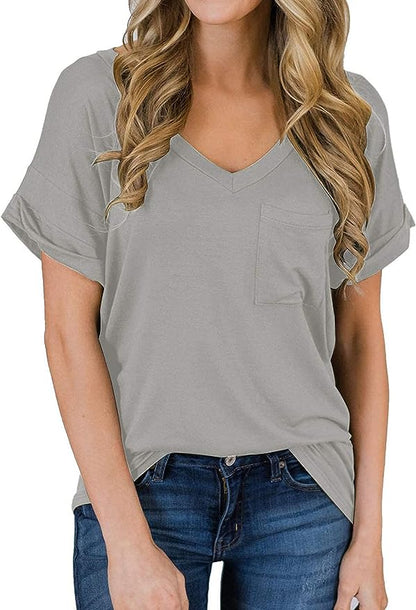 Short Sleeve V Neck Casual T Shirt