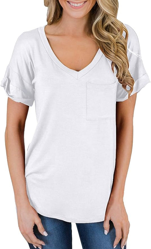 Short Sleeve V Neck Loose Casual T Shirt