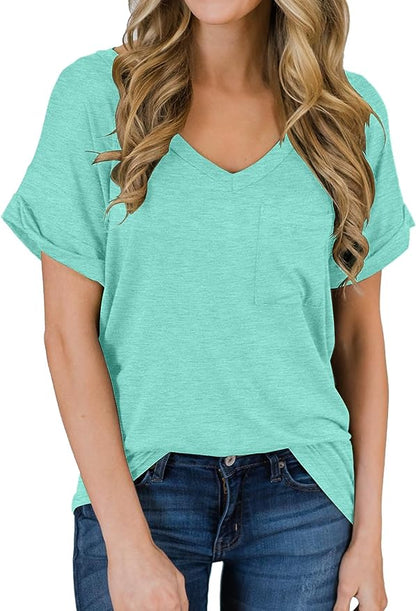 Short Sleeve V Neck Loose Casual T Shirt