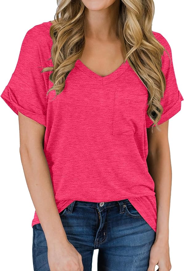 Short Sleeve V Neck Loose Casual T Shirt