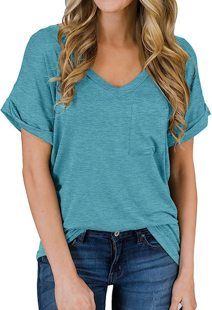 Short Sleeve V Neck Loose Casual T Shirt