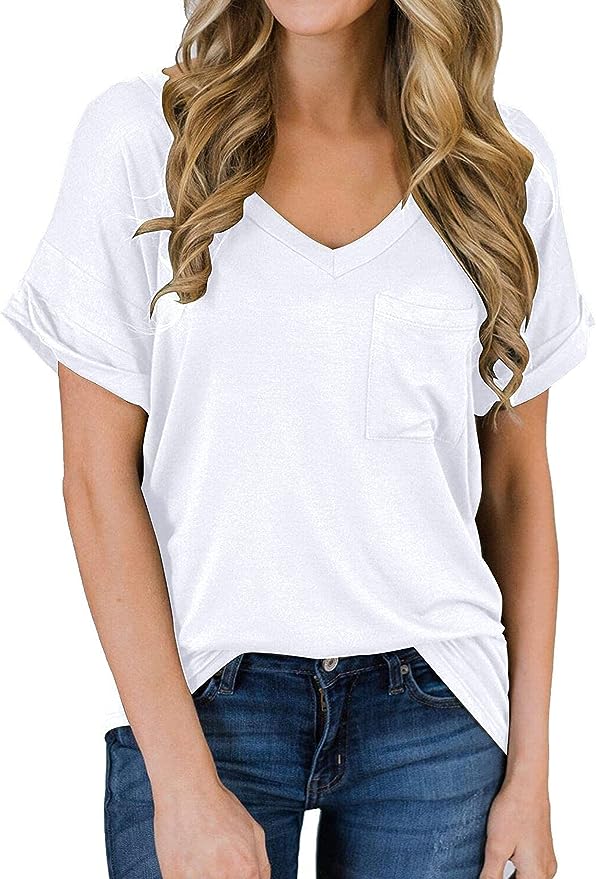 Short Sleeve V Neck Loose Casual T Shirt