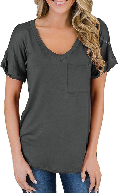 Short Sleeve V Neck Loose Casual T Shirt