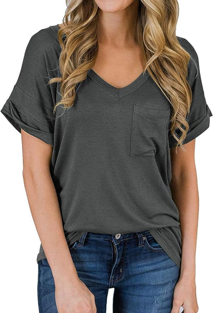 Short Sleeve V Neck Loose Casual T Shirt