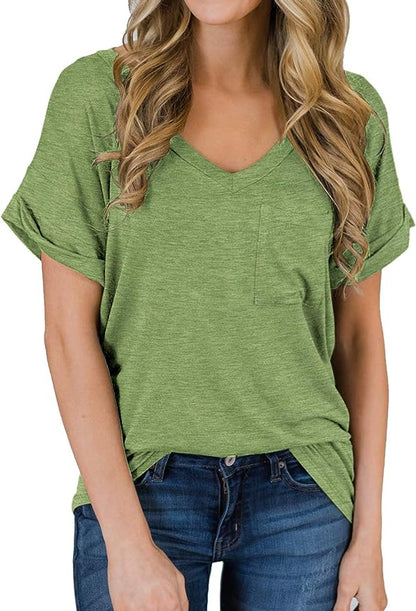 Short Sleeve V Neck Loose Casual T Shirt