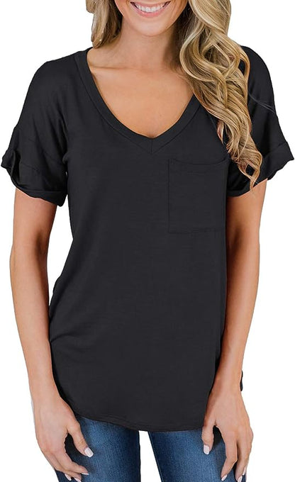 Short Sleeve V Neck Loose Casual T Shirt