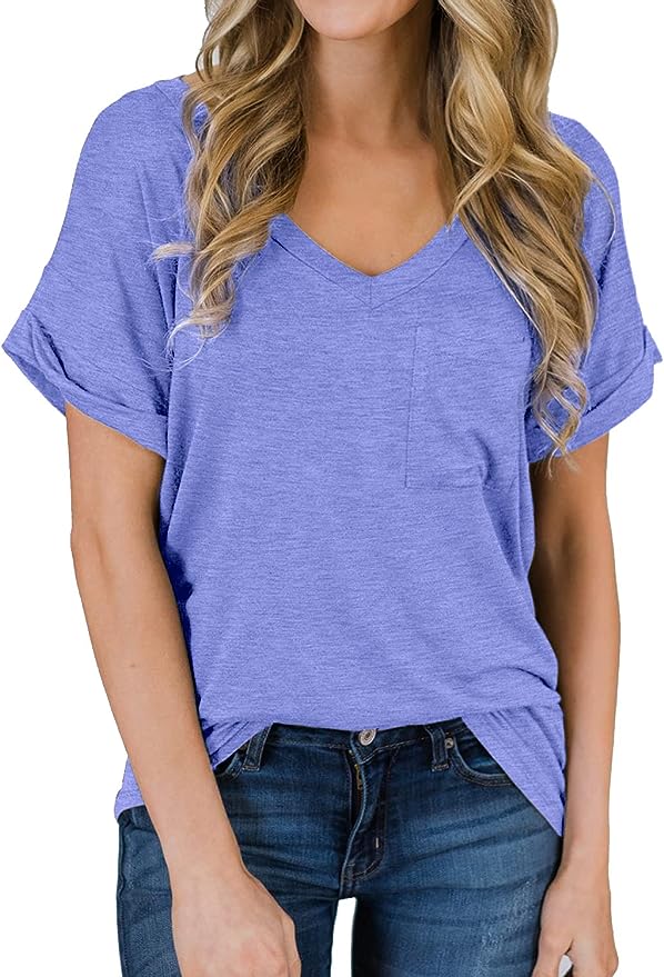 Short Sleeve V Neck Loose Casual T Shirt