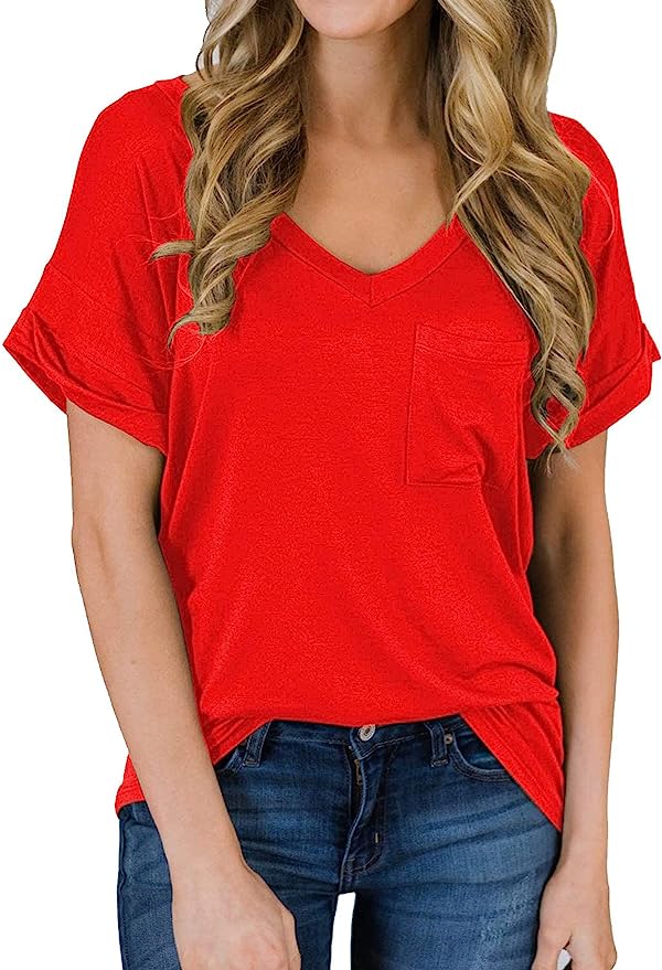 Short Sleeve V Neck Loose Casual T Shirt