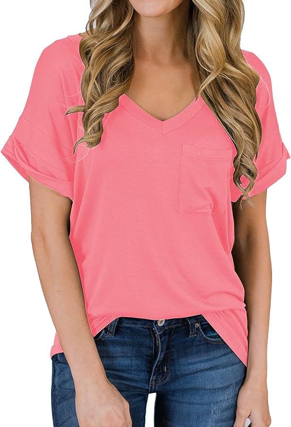 Short Sleeve V Neck Loose Casual T Shirt