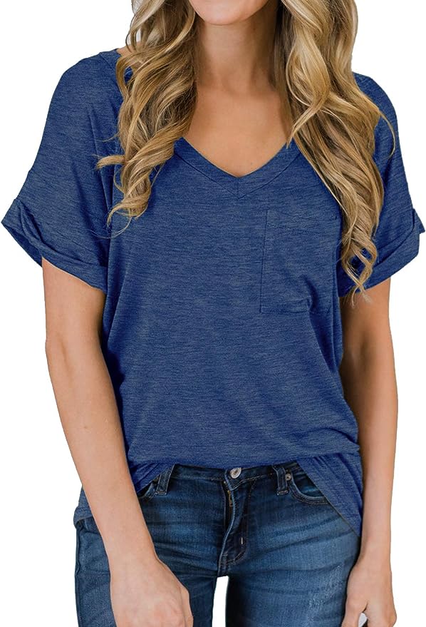 Short Sleeve V Neck Loose Casual T Shirt