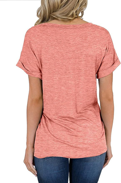 Short Sleeve V Neck Loose Casual T Shirt