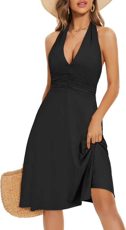 Sleeveless Solid Color Sundress With Pocket