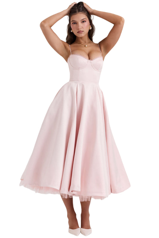 Sweetheart Neckline Cinched Waist A Line Midi Dress