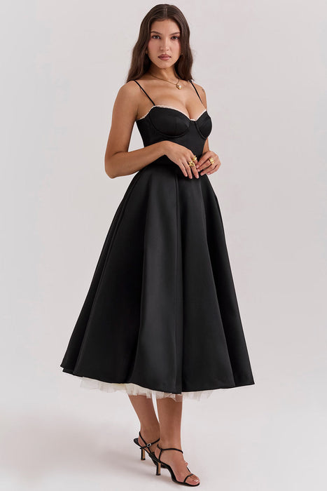 Sweetheart Neckline Cinched Waist A Line Midi Dress