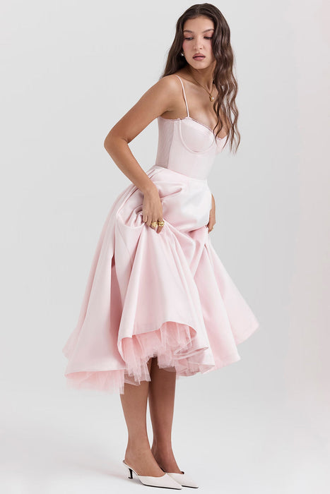 Sweetheart Neckline Cinched Waist A Line Midi Dress