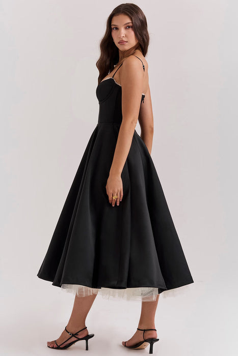 Sweetheart Neckline Cinched Waist A Line Midi Dress