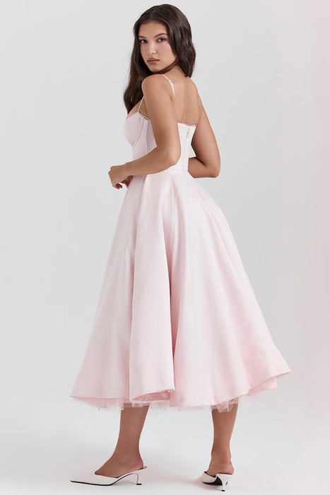 Sweetheart Neckline Cinched Waist A Line Midi Dress