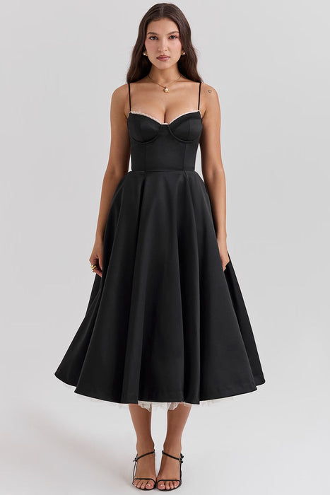 Sweetheart Neckline Cinched Waist A Line Midi Dress