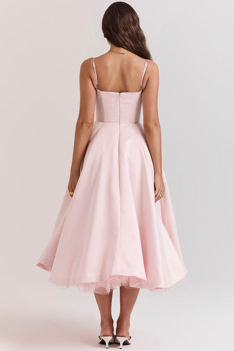 Sweetheart Neckline Cinched Waist A Line Midi Dress