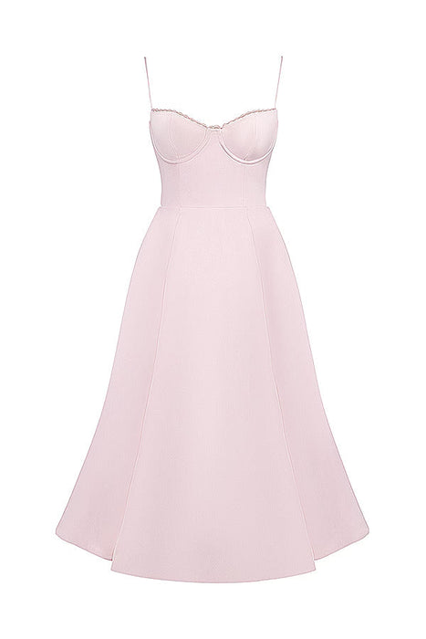 Sweetheart Neckline Cinched Waist A Line Midi Dress