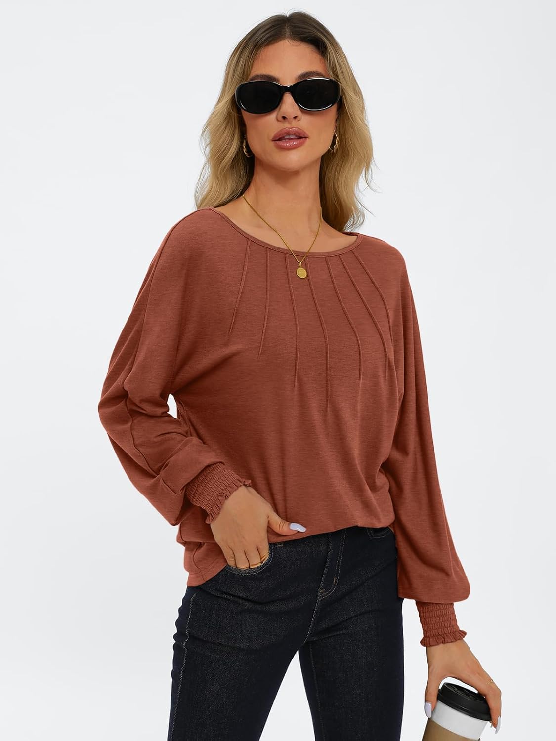 Women Pleated Long Sleeve Fall Shirt