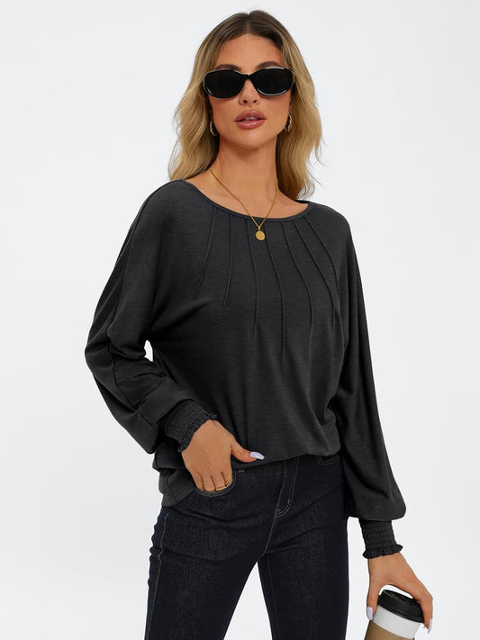 Women Pleated Long Sleeve Fall Shirt