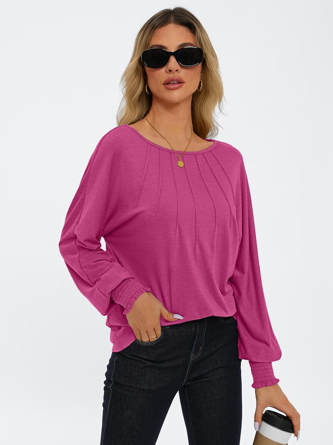 Women Pleated Long Sleeve Fall Shirt