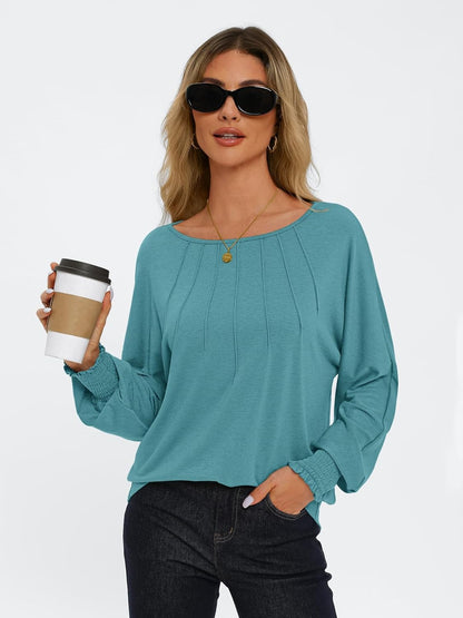 Women Pleated Long Sleeve Fall Shirt