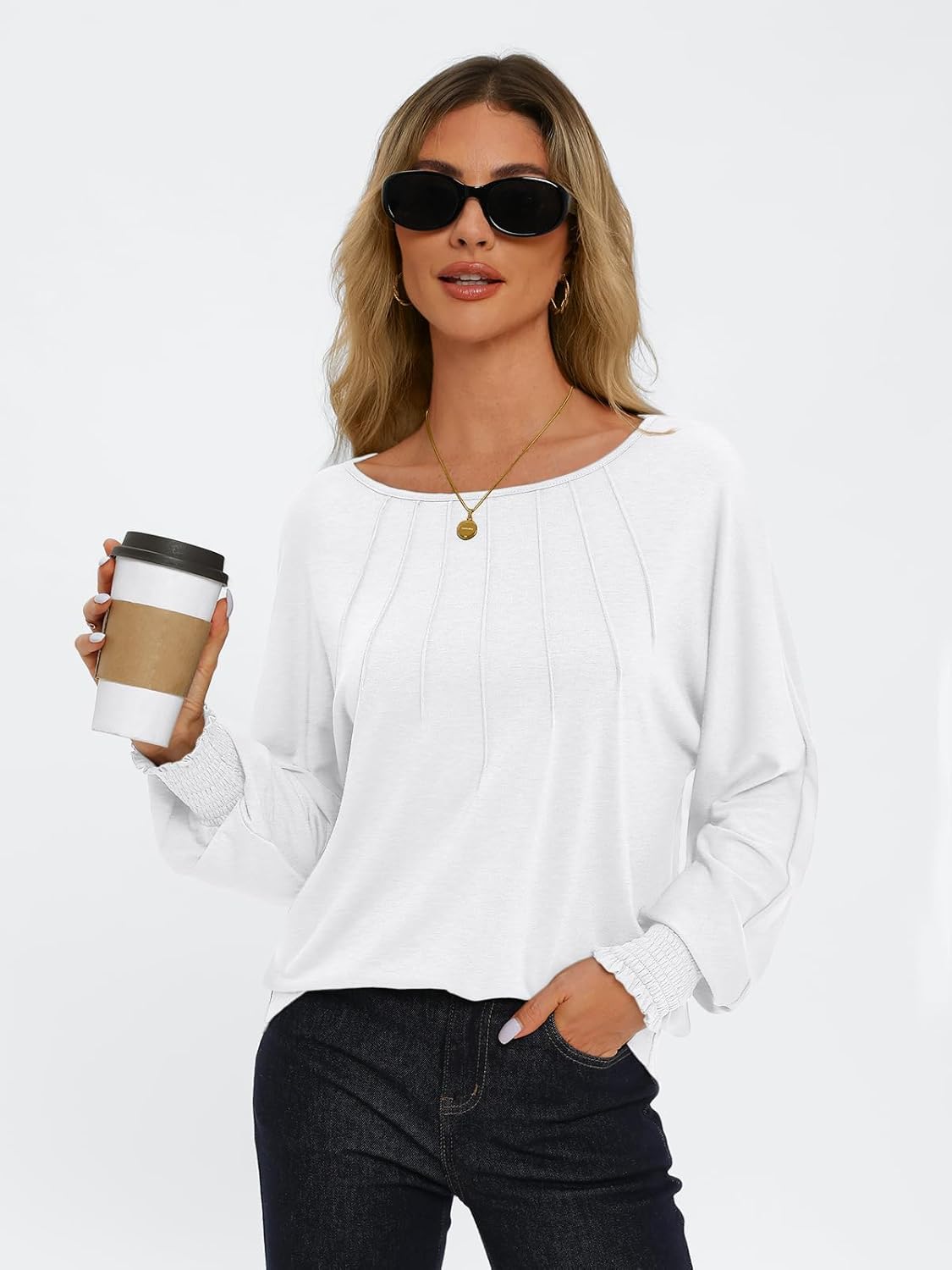 Women Pleated Long Sleeve Fall Shirt