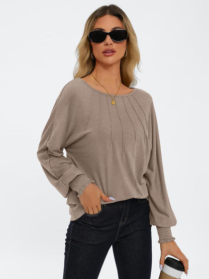 Women Pleated Long Sleeve Fall Shirt