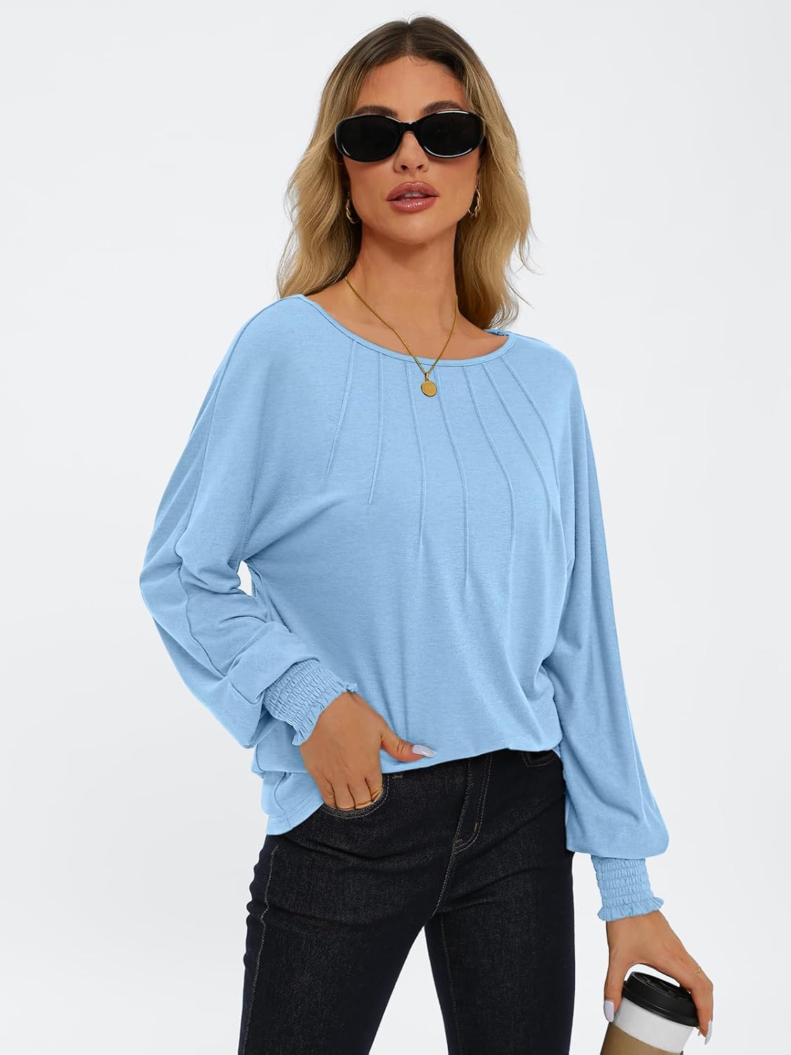 Women Pleated Long Sleeve Fall Shirt