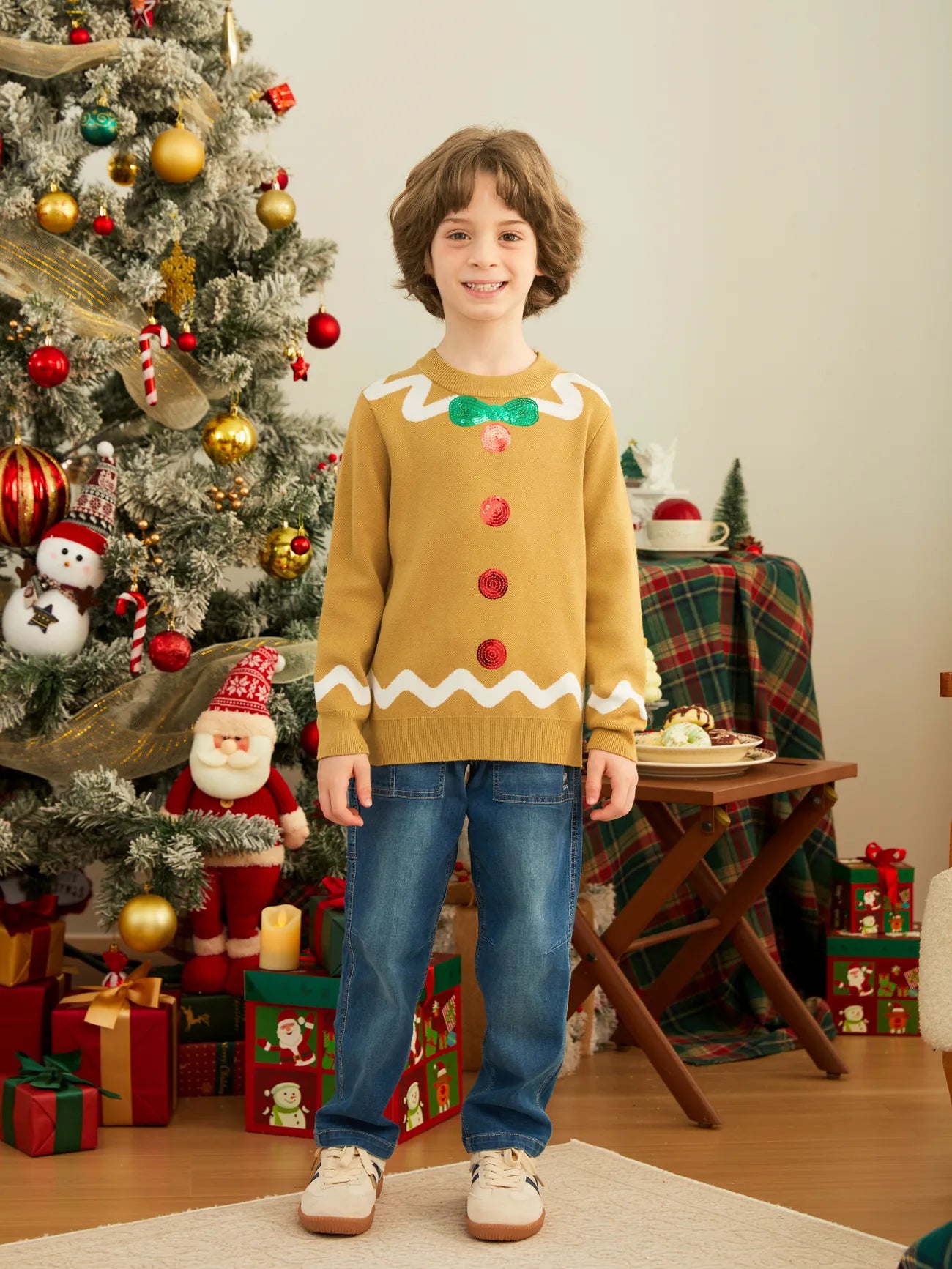 Matching Family Christmas Gingerbread Print Sweater Set