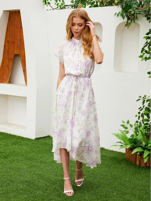 Short Sleeve Wrap Ruffle Floral Maxi Dress