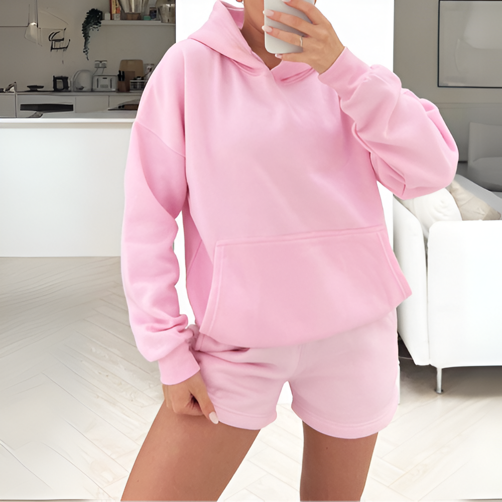 Pastel Hoodie And Shorts Set