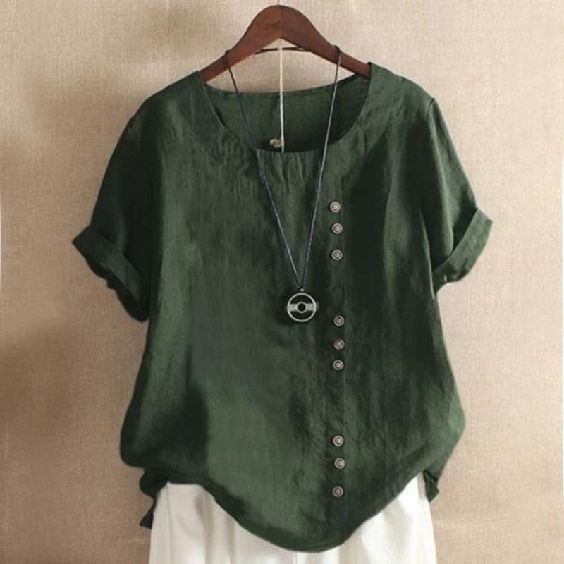 Short Sleeve Button Summer Blouse