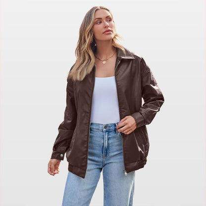 Oversized Faux Leather Zip Up Jacket